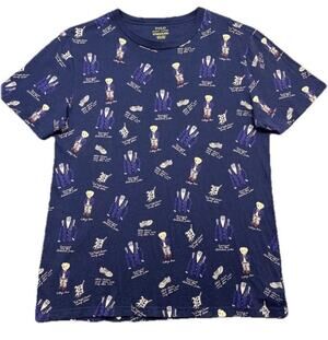 Ralph Lauren Blue Tee Shirt College School Polo Bear Preppy Graphic Print Sz S
